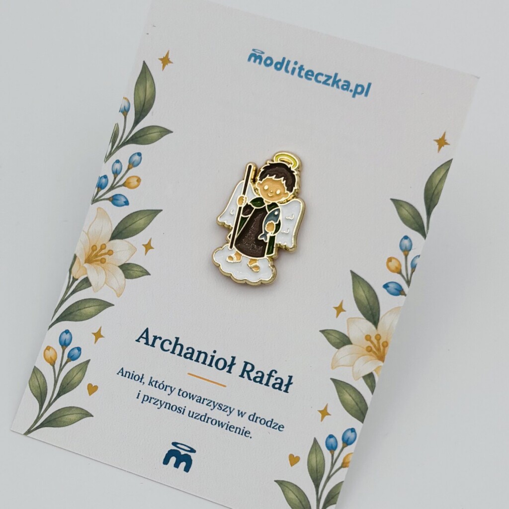 Przypinka Archanioł Rafał – emaliowany pin, prezent katolicki